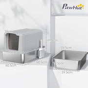 Stainless Steel Cat Litter Box with Scoop and Filter Bags for Large Cats Grey