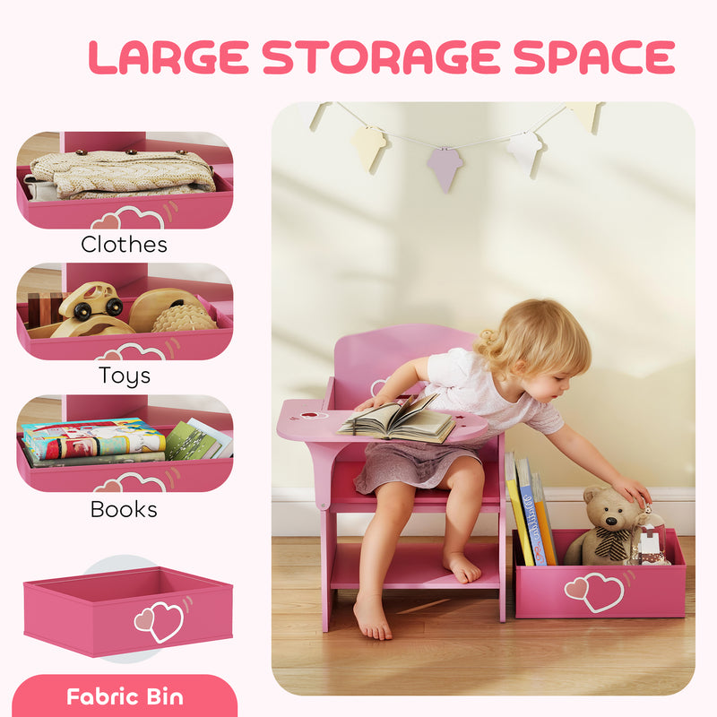 Kids Table and Chair Set With Storage Bins For Play and Learning Activities Pink AOSOM