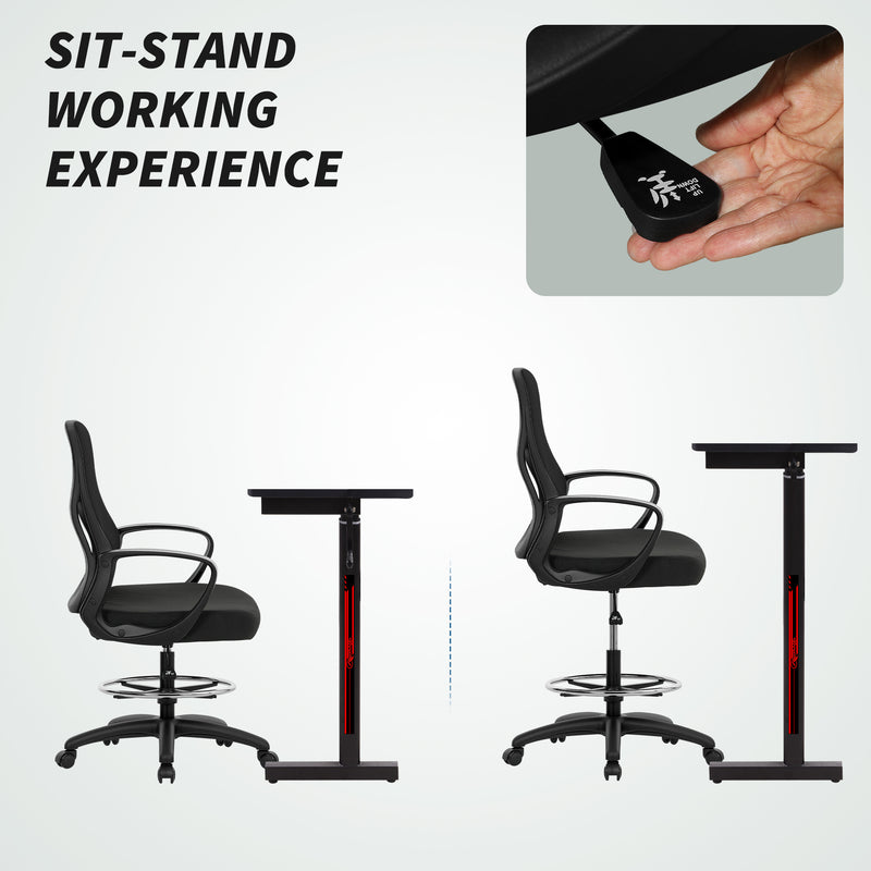 Ergonomic Mesh Drafting Office Chair With Lumbar Support And Footrest For Standing Desks Black