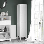 Tall Slim Bathroom Storage Cabinet With Adjustable Shelves And Double Doors, White
