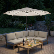 Garden Cantilever Parasol with Solar LED Lights for Evening Patio Shade Cream White Outsunny