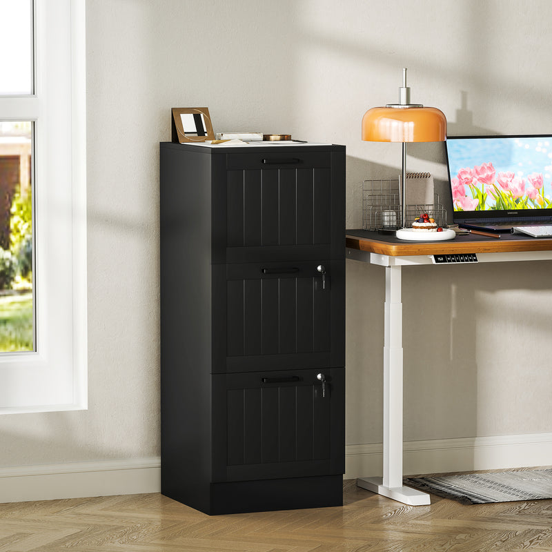3 Drawer Office Filing Cabinet with Lock and Adjustable File Bars for A4 Storage Black