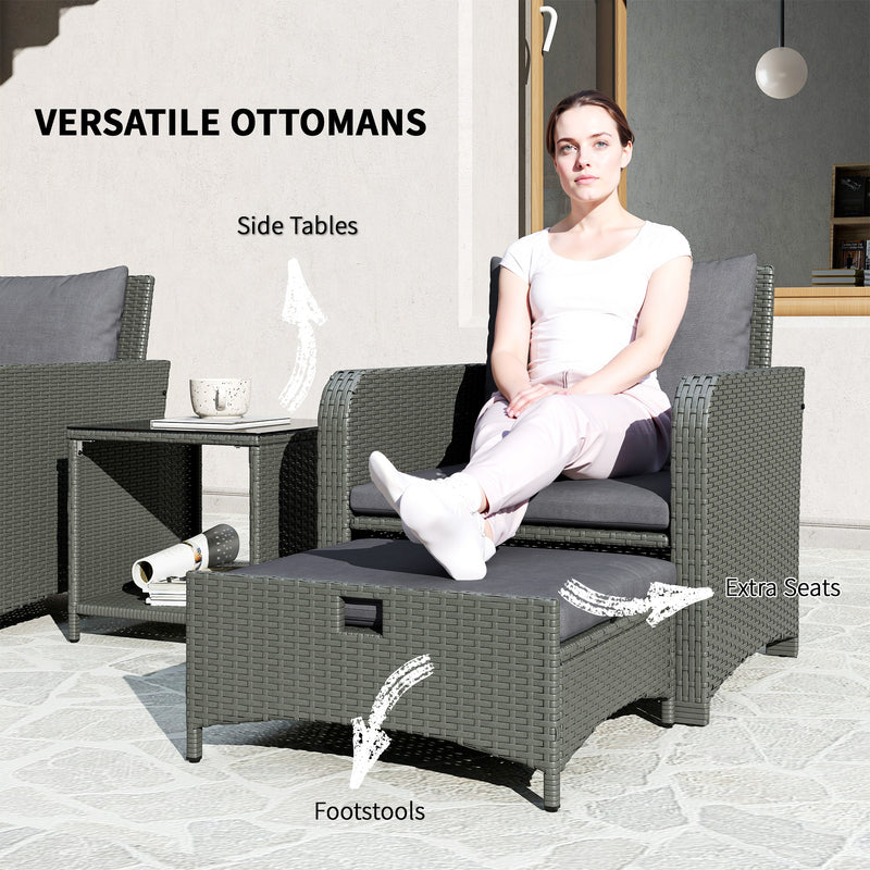 Five Piece Grey Rattan Garden Sofa Set with Coffee Table and Ottomans by Outsunny