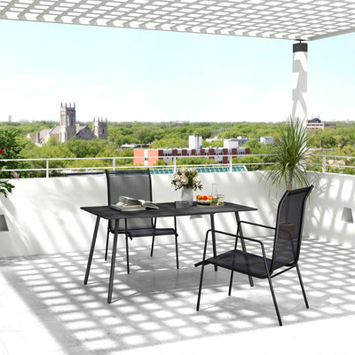 Black Steel 6 Seater Rectangular Garden Table With Slatted Top by Outsunny