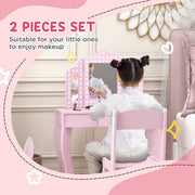 Kids Dressing Table Set with Stool Mirror and Drawer for Bedroom Playroom Use, Pink