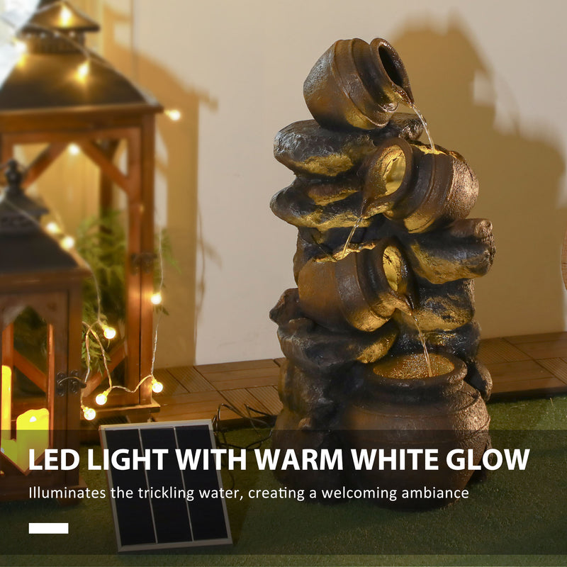 Solar Powered 4 Tier Garden Water Fountain With LED Lights For Indoor Or Outdoor Use