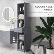 Tall Bathroom Storage Cabinet with Drawer and 3 Tier Shelves Slim Freestanding Unit Grey
