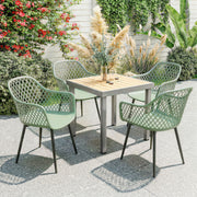 Set of 4 Garden Dining Chairs with Armrests for Garden or Patio Comfort Green With Black Metal Legs Outsunny
