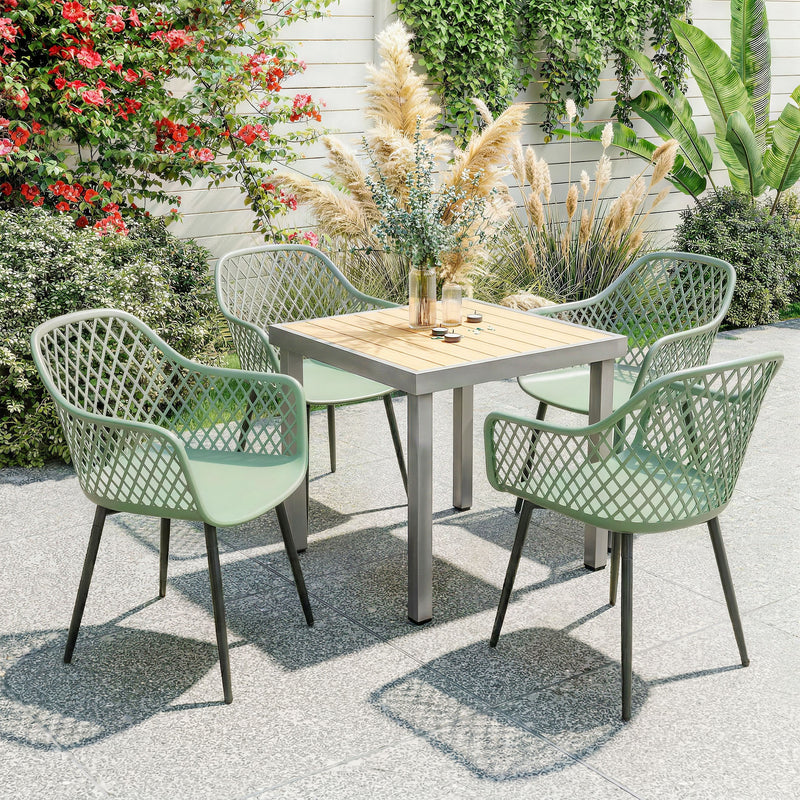 Set of 4 Garden Dining Chairs with Armrests for Garden or Patio Comfort Green With Black Metal Legs Outsunny