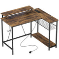 L Shaped Corner Desk with Shelves and Power Outlets for Organised Home Office Rustic Brown