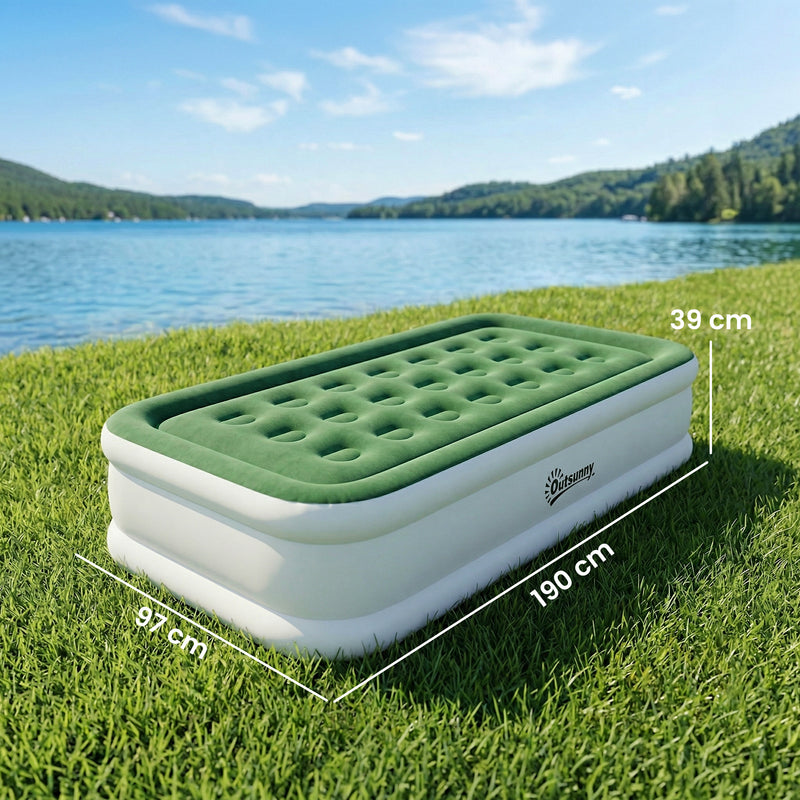 Single Inflatable Mattress with Built In Pump for Fast Comfortable Sleep Dark Green