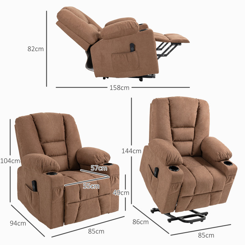 Electric Riser Recliner Chair With Remote Control And Cup Holder For Elderly Comfort Brown