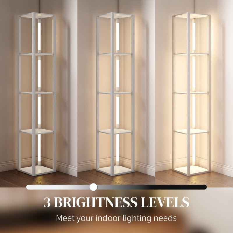 Tall Floor Lamp With Adjustable Brightness And Storage Shelves For Living Room, White