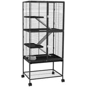 Rolling Small Animal Cage with Storage Shelf and Accessories for Ferrets or Chinchillas, Grey