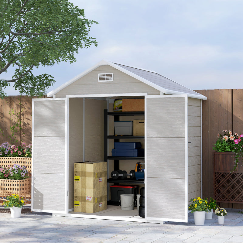 6x5 Plastic Garden Shed with Floor Window Lockable Doors and Vents Light Grey by Outsunny