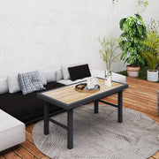 Metal Rectangular Garden Coffee Table with Woodgrain SPC Tabletop for Outdoors 100cm Brown by Outsunny