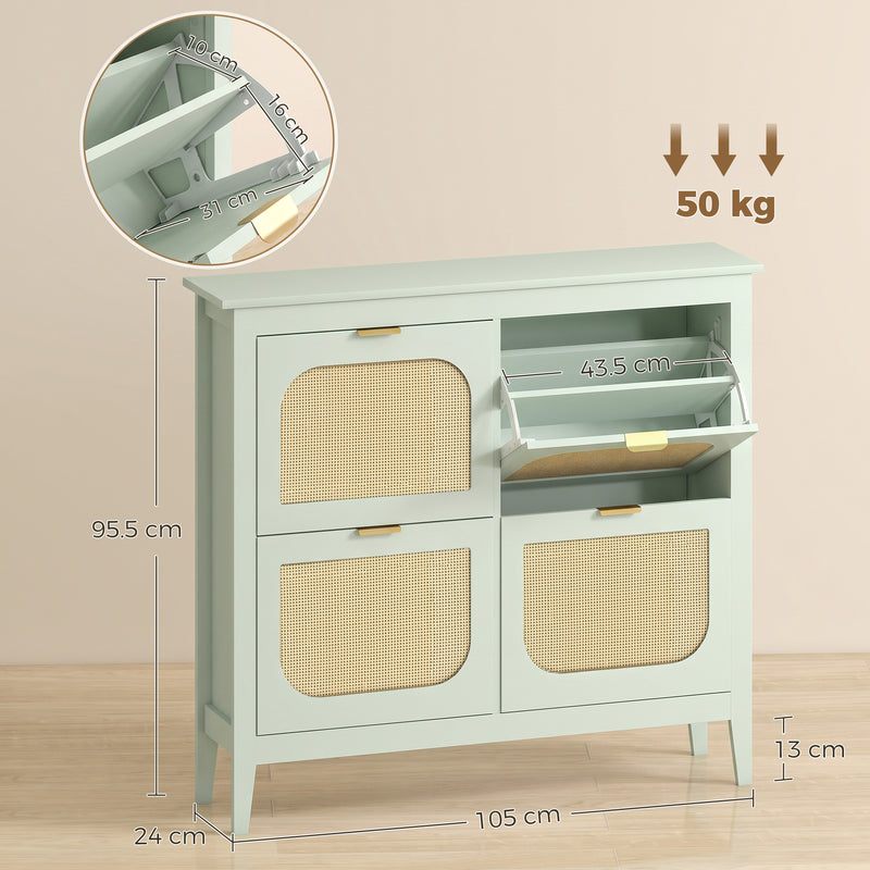 Shoe Cabinet with Flip Drawers for Hallway Storage Slim Space Saving Design Light Green