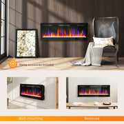 Wall Mounted Electric Fireplace 50 Inch With Recessed Design And Dual Heat Settings Black