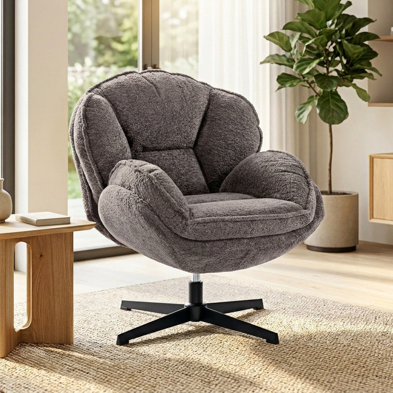 Swivel Accent Chair with Wingback Support for Bedroom or Living Room Comfort Grey AOSOM