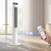 Tower Fan for Bedrooms and Living Rooms with Quiet Operation and Smart Controls White AOSOM