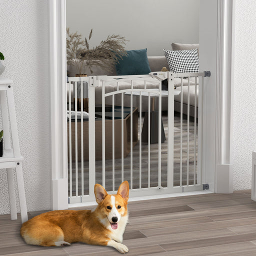 Pressure Fit Stair Gate with Auto Close Door for Small Dogs Easy Install 74 to 100cm White