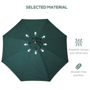 Dark Green 3m Wooden Garden Parasol With Pulley System For Stylish Patio Shade