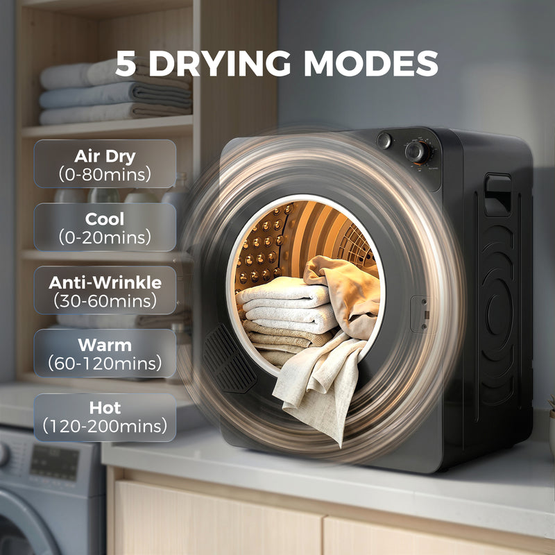 Compact Stackable Tumble Dryer for Small Homes with 5kg Drum and Quiet Operation Black