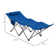 Dark Blue Foldable Sun Lounger With Headrest and Side Pocket for Beach or Garden Use