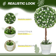 Set of 2 Artificial Topiary Trees with White Roses 60cm for Indoor and Outdoor by HOMCOM
