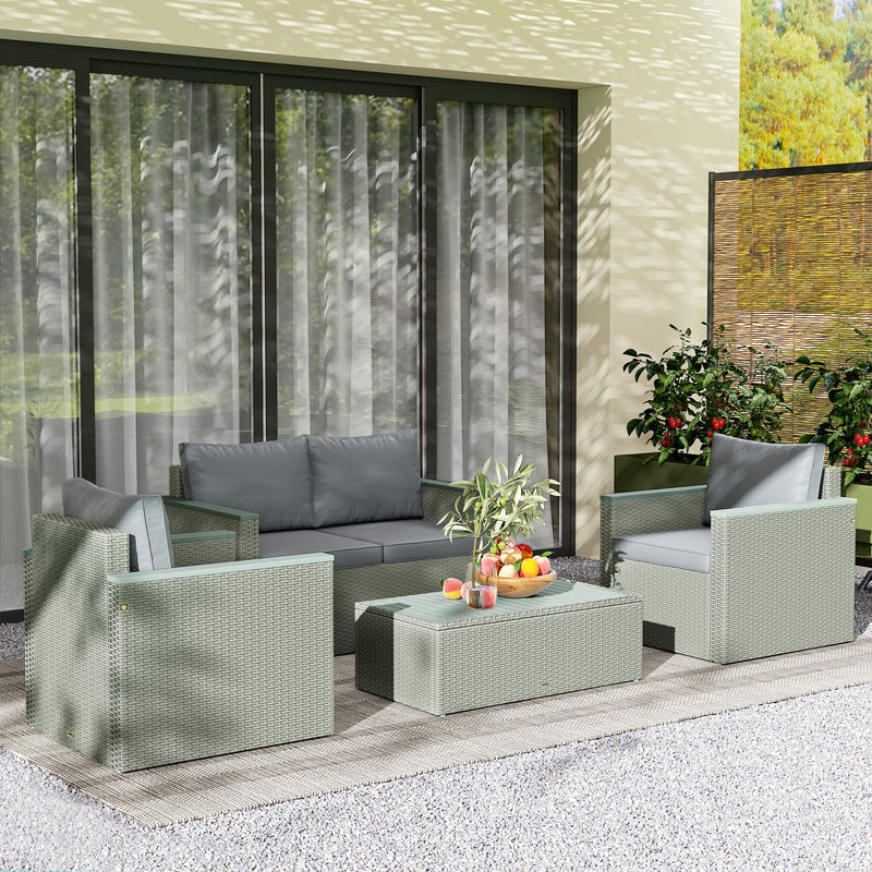 Light Grey 4 Seater Rattan Garden Furniture Set with Cushions and Coffee Table
