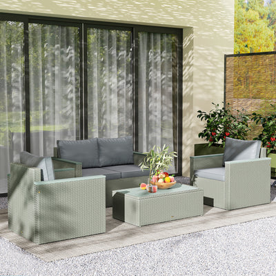 Light Grey 4 Seater Rattan Garden Furniture Set with Cushions and Coffee Table