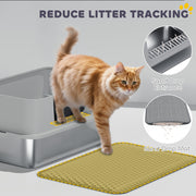 High Sided Stainless Steel Cat Litter Tray With Scoop and Mat Odour Resistant Grey
