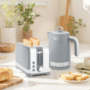 2 Piece Textured Kettle and Toaster Set With Fast Boil and Even Toasting Grey