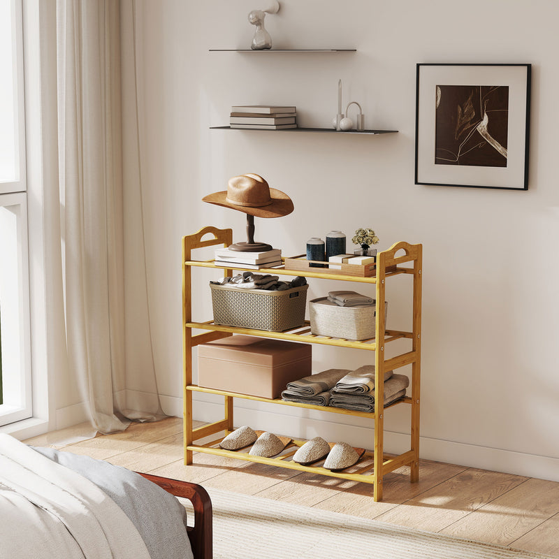 4 Tier Bamboo Shoe Rack Freestanding Storage Shelf For Hallway Or Bedroom Natural Wood