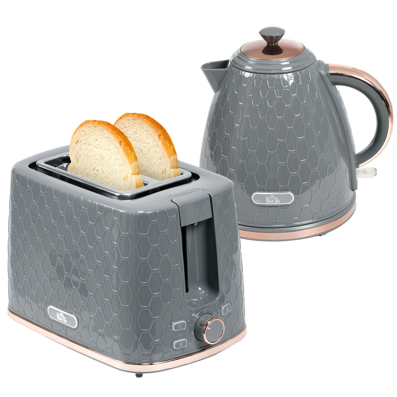 Fast Boil Kettle and 2 Slice Toaster Set With Auto Shut Off and Browning Control Grey