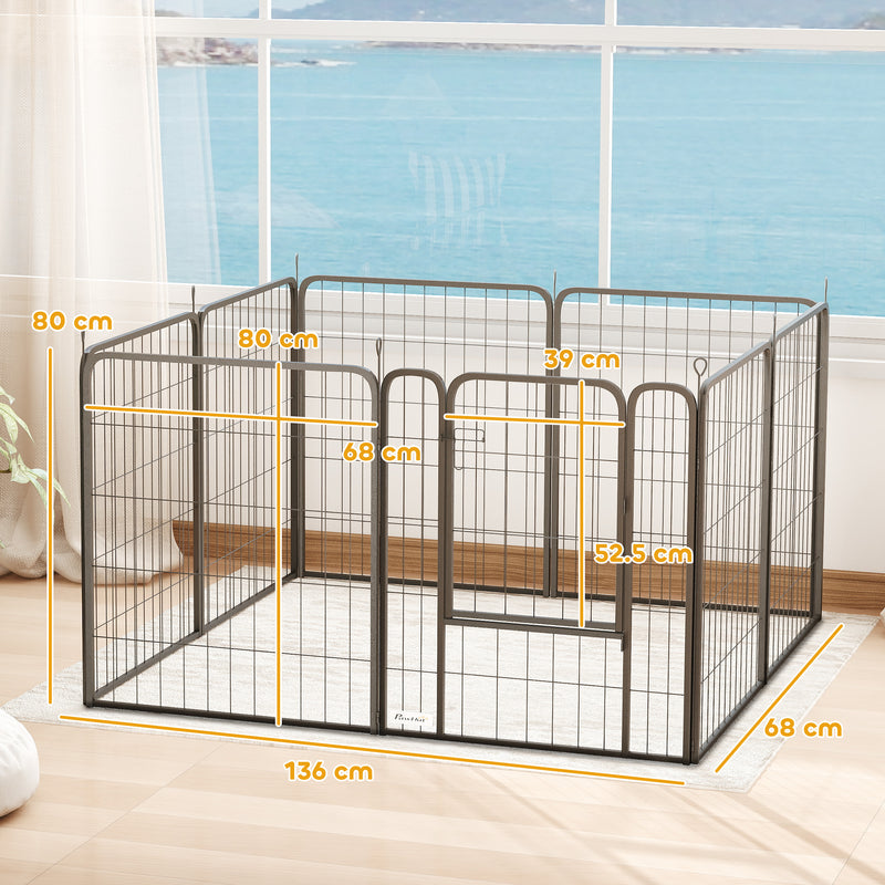 8 Panel Heavy Duty Dog Playpen with Door for Medium Dogs 80cm High Indoor Outdoor by PawHut