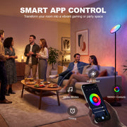 Smart Floor Lamp with Customisable Colour and Adjustable Head for Living Room Lighting Black Homcom