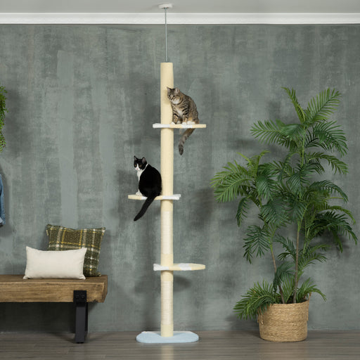 Adjustable Floor To Ceiling Cat Tree With Toy Ball And Anti Tip Kit For Indoor Play Grey