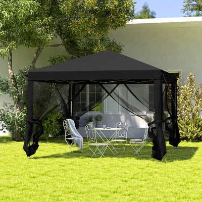 Black 3 x 3m Pop Up Gazebo with Mesh Sidewalls and Carry Bag for Garden and Outdoor by Outsunny