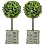 Set of 2 Artificial Boxwood Topiary Plants in Woven Pots Ideal for Home or Office Green