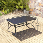 Black Rectangular Garden Dining Table with Parasol Hole Steel Frame 150cm x 90cm