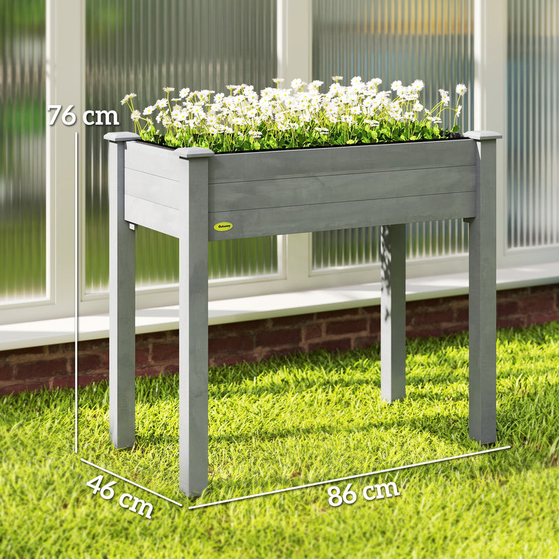 Wooden Raised Garden Planter Box With Bed Liner Ideal For Vegetables And Herbs Dark Grey AOSOM