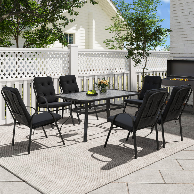 6 Seater Garden Dining Set with Cushions Ideal for Outdoor Meals - Black