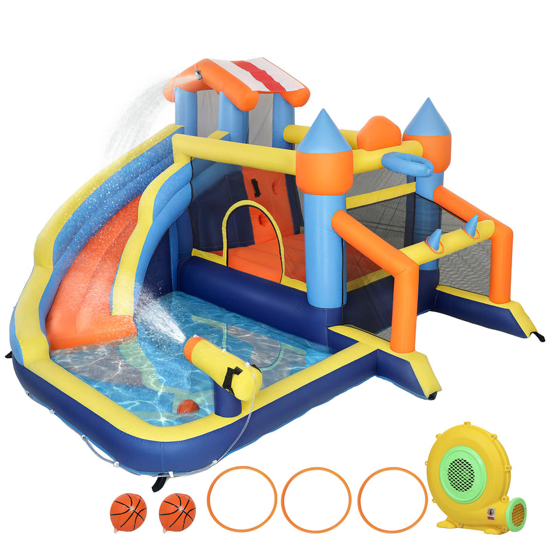 Bouncy Castle and Water Park for Outdoor Kids Play with Slide and Pool Multicolour AOSOM