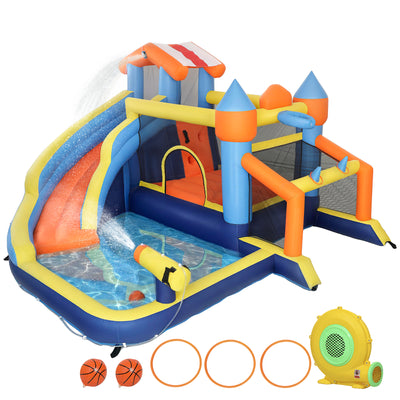 Bouncy Castle and Water Park for Outdoor Kids Play with Slide and Pool Multicolour AOSOM