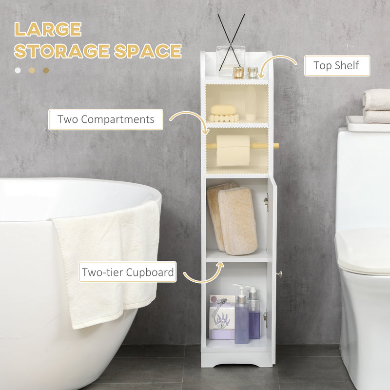 Slim Bathroom Storage Cabinet With Multiple Compartments For Small Spaces, White