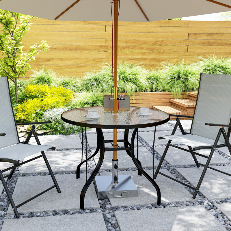 Round Outdoor Dining Table with Tempered Glass Top and Parasol Hole 96.5cm by Outsunny
