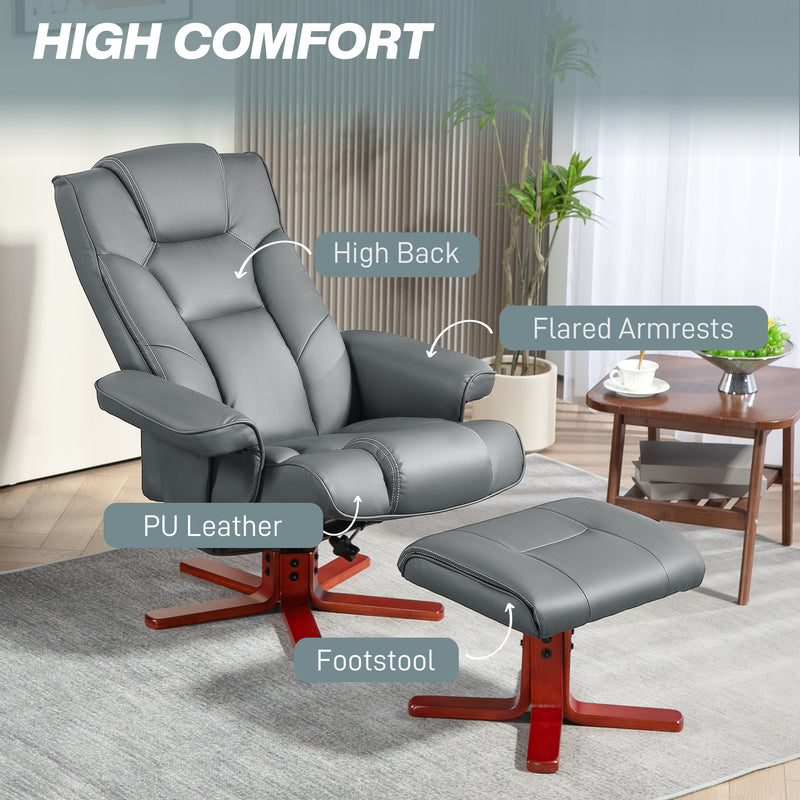 Manual Recliner Armchair with Matching Footstool for Home Comfort Lounge Grey