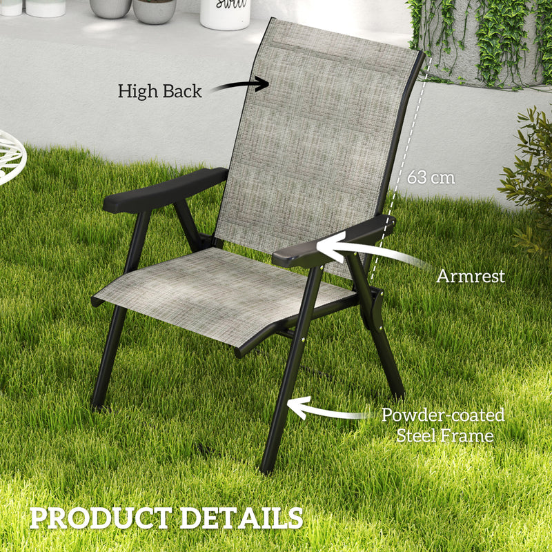 Set of Two Folding Outdoor Chairs Black and Grey Lightweight and Portable by Outsunny