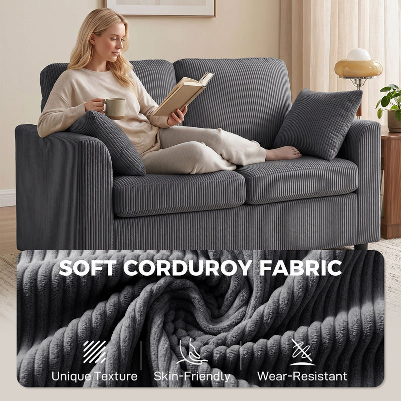 2 Seater Sofa for Small Living Rooms with Firm Support and Soft Corduroy Upholstery
